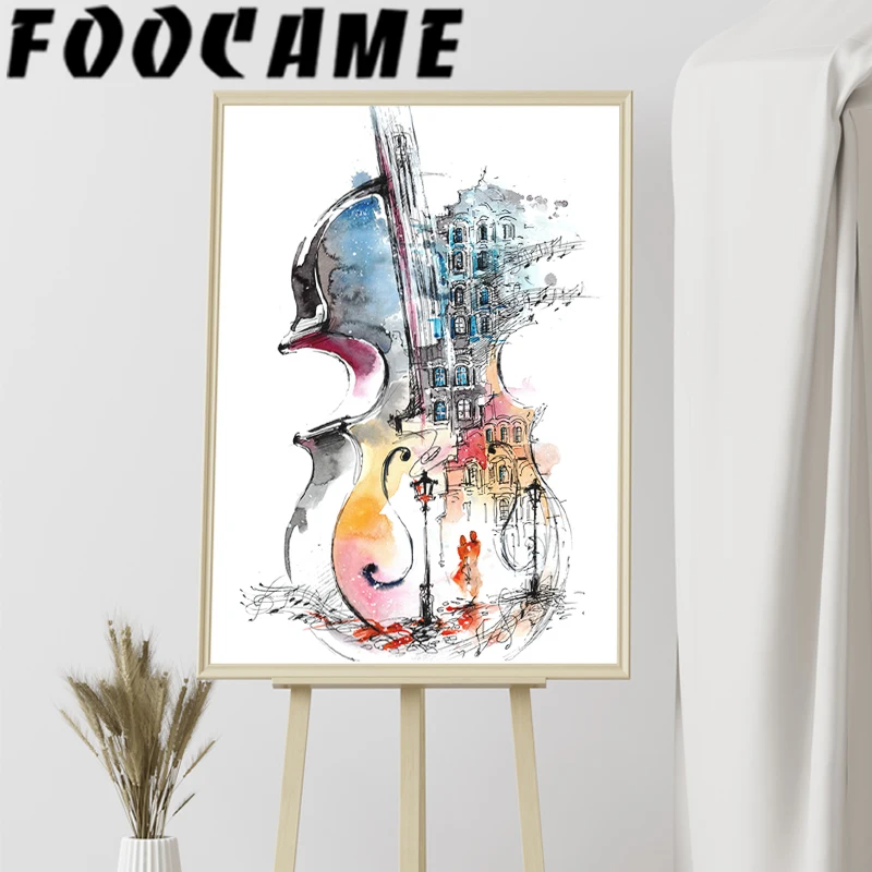 Cello Creative Watercolor Painting Modern Abstract Minimalist Canvas Wall Art Print Poster Decorative Pictures for Room Bedroom