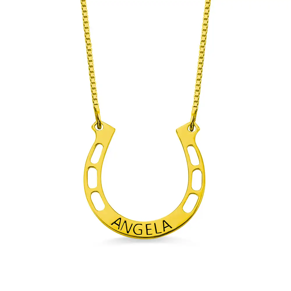 Good Luck Custom Horseshoe Name Necklace Personalized Engraved Name Pendant Necklace with Box Chain