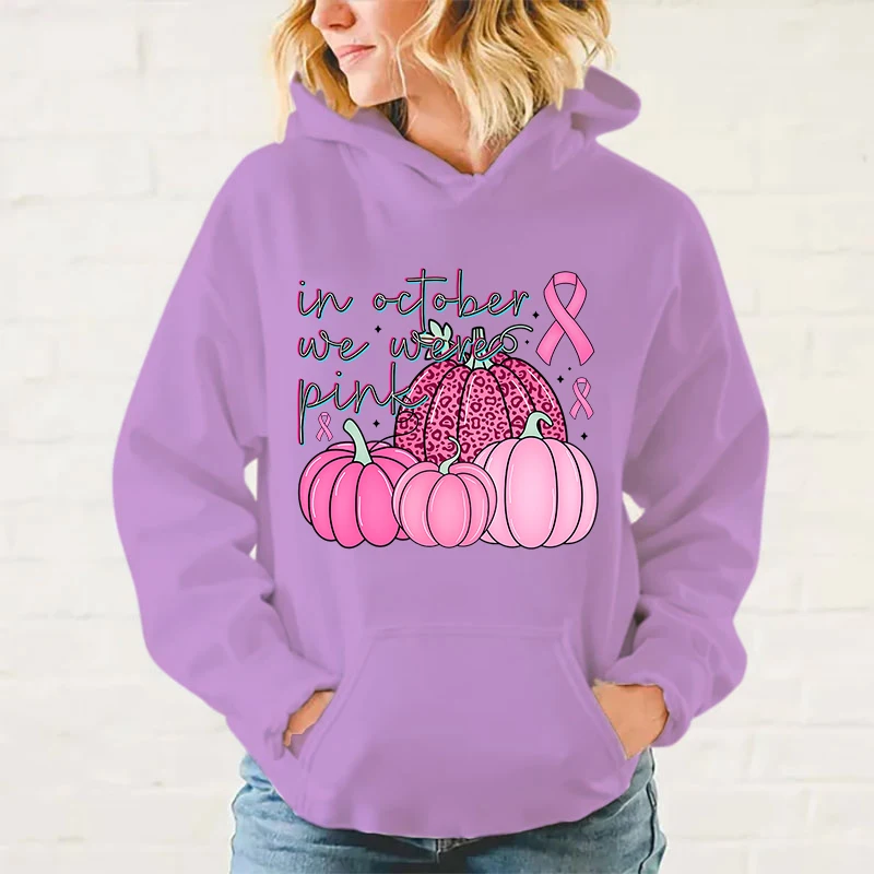 thumbnail image 1 of Sudadera con capucha de manga larga informal con personalidad de moda para hombres y mujeres con capucha y concienciación sobre el cáncer de mama en octubre, 1 of 5
