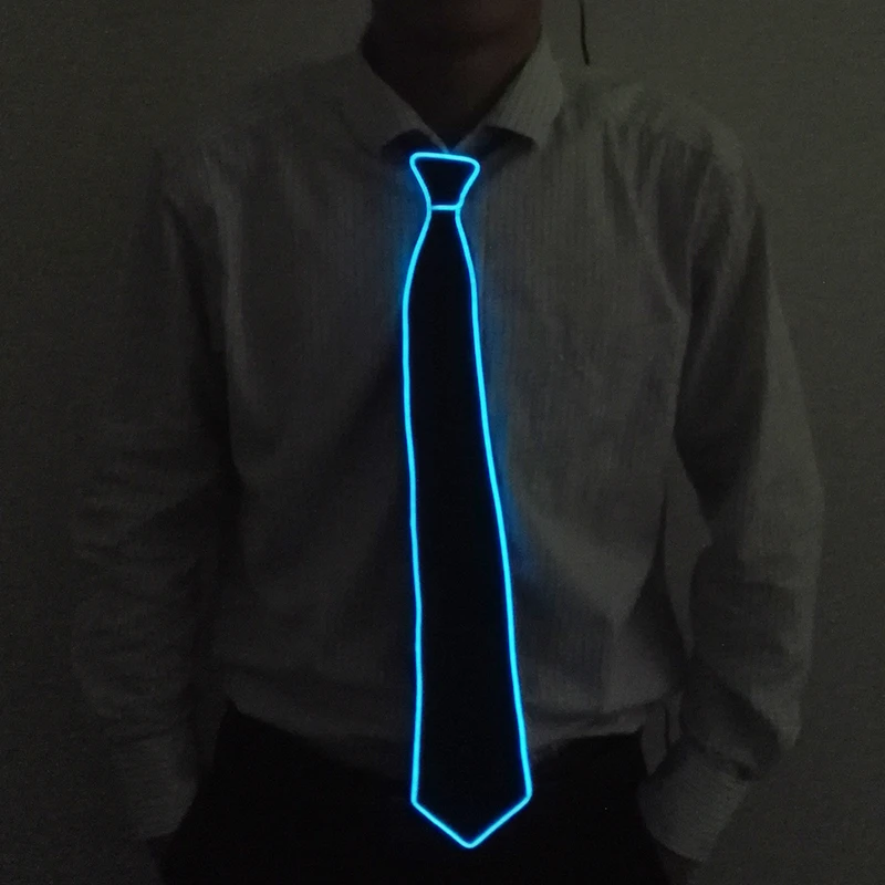 Männer Geschenk Neon EL Draht Glowing Schwarz Krawatten Fedor Hut Hochzeit Party Decor LED Leuchtende Krawatten Für Männer DJ Bar Club Bühne Prop – Detail 4