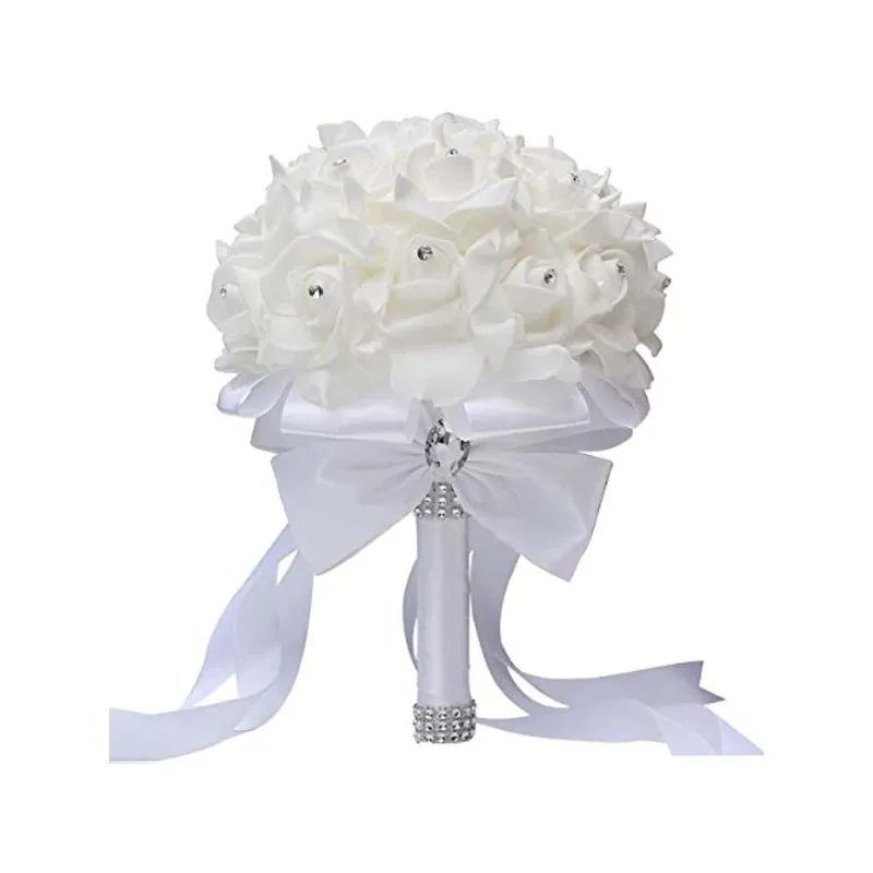 

1Bunch Wedding Bridal Bouquet Crystal Ribbon Rhinestone Bridesmaid Bouquet Artificial Flowers