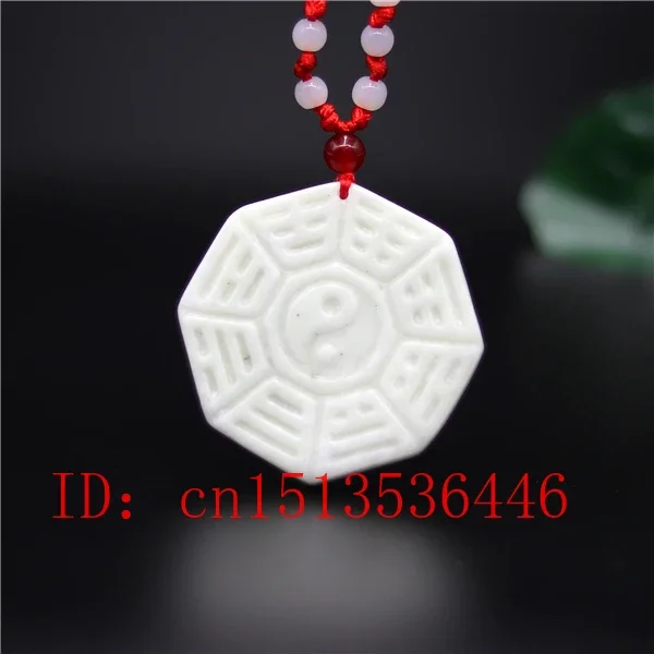 

Natural White jade Carved Taiji Bagua Jade Pendant Chinese Necklace Charm Jewellery Fashion Amulet Luck Gifts for man Women