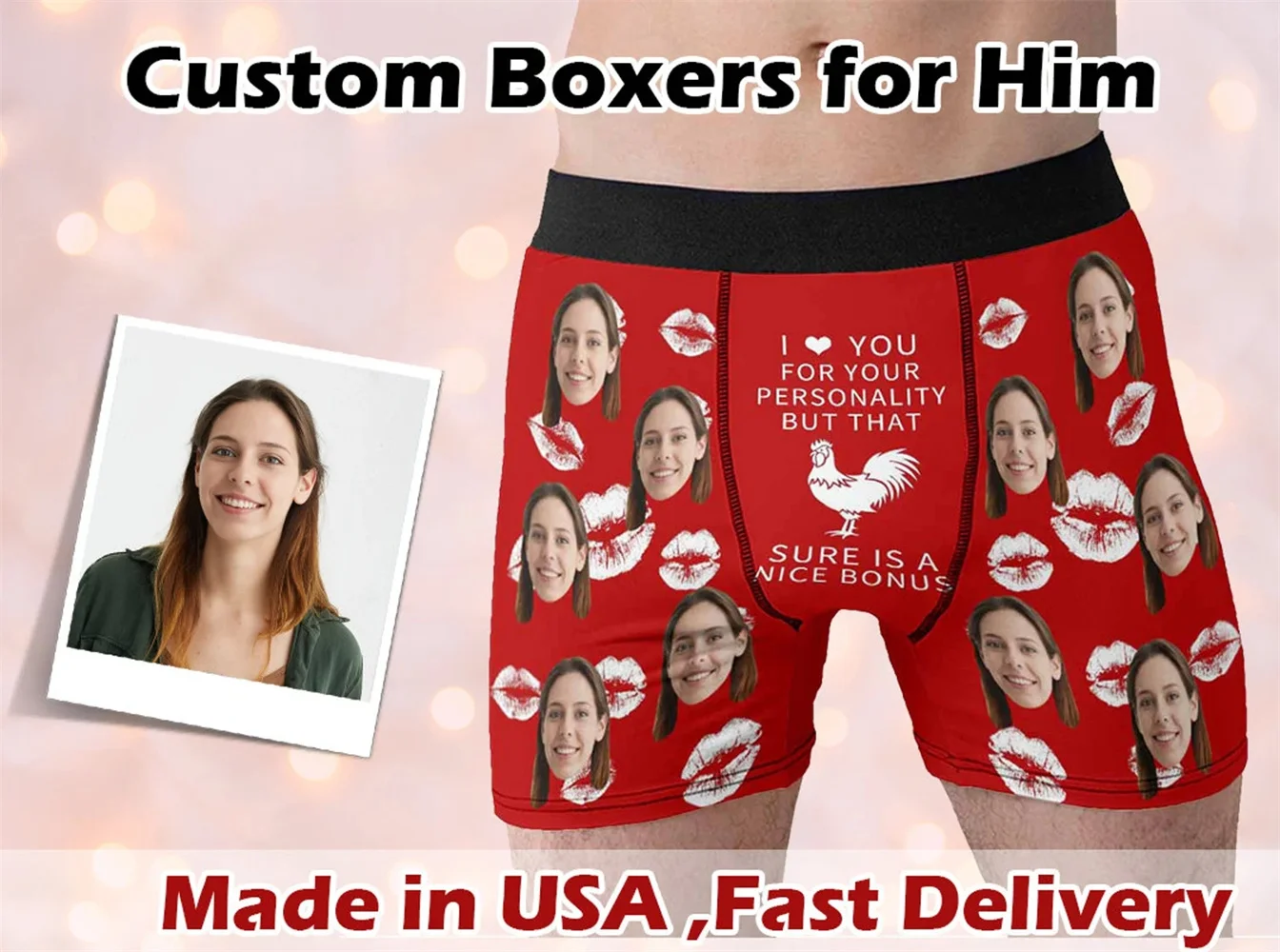 맞춤형 얼굴 복서 브리프, 맞춤형 사진 속옷 디자인, 기념일 생일 선물, 남자친구 남편 선물