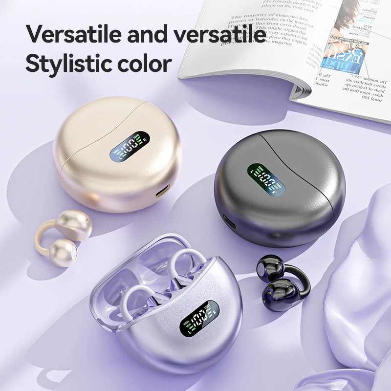 Nuove Cuffie a Conduzione Ossea Wireless con Clip, Design alla Moda, Bluetooth 5.4, Display Digitale, per Sport - Image 3