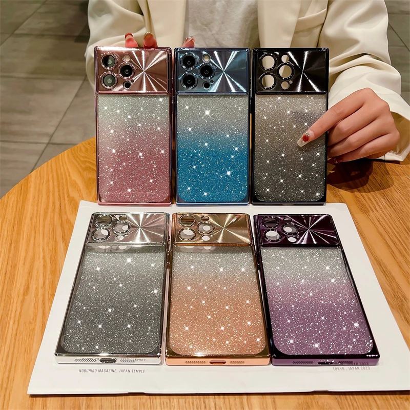 Coque de téléphone à paillettes électroplaquées, étui pour iPhone 13 14 15 Po Max Plus, Fashion Squae, doux, antichoc_voghion.com