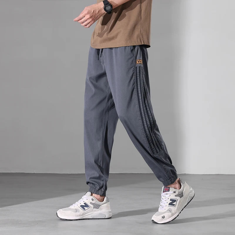 Summer New Casual Pants for Men's Ice Feel Elastic Breathable Versatile Sports Hoodie Pants