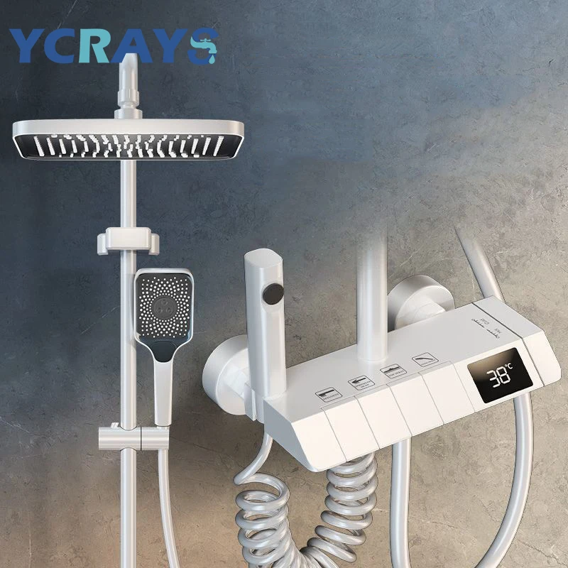 YCRAYS Grey Digital Display Thermostatic Shower Set Black Faucet Rainfall Bathtub Tap For Bathroom Accessories Hot Cold Mixer 2