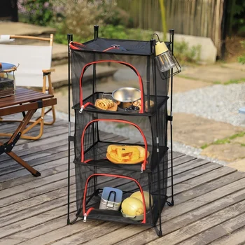 Outdoor Camping Tableware Storage Ventilated Net Bowl Basin Drying Net Foldable 4 Layers Storage Multifunctional Hanging Mesh 1