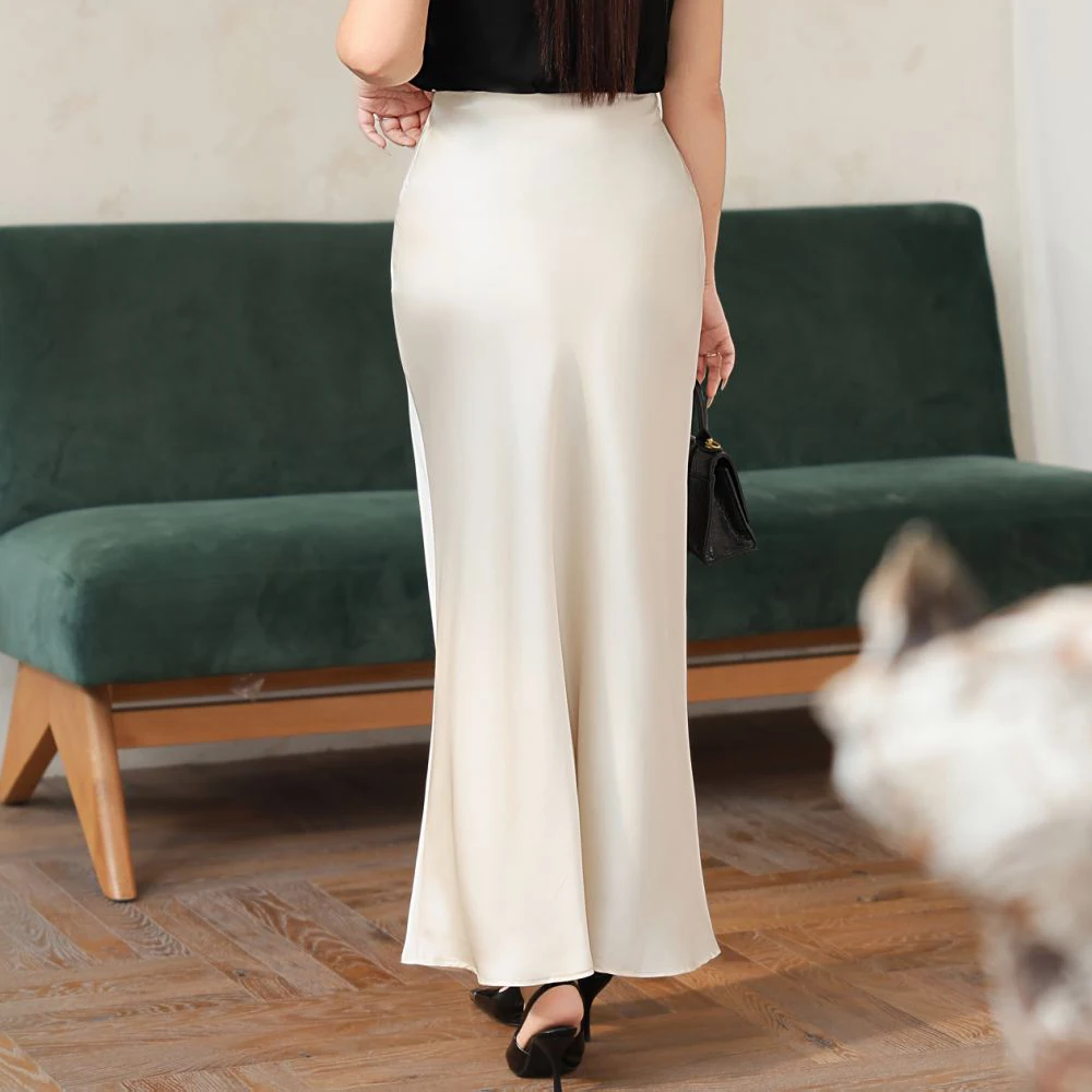 Matte Double-Sided Acetate Bias-Cut Mermaid Maxi Skirt Plus Size French Chic Autumn Summer Premium Women's Bottoms
