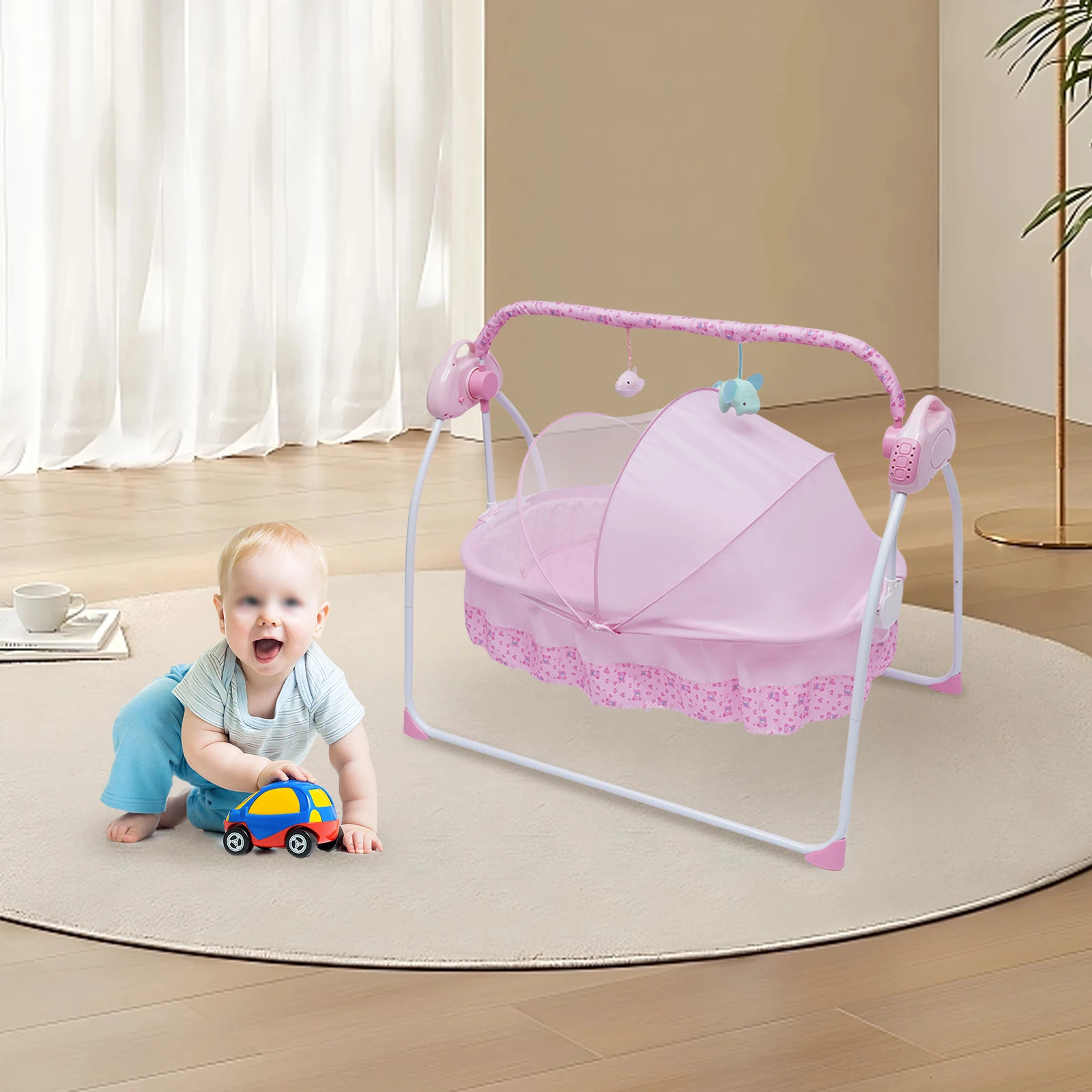 Baby Crib 5 Gears Electric Bluetooth Auto-Swing Rocking Bassinet Sleep Bed Infant Rocker + Net Adjustable Nursery