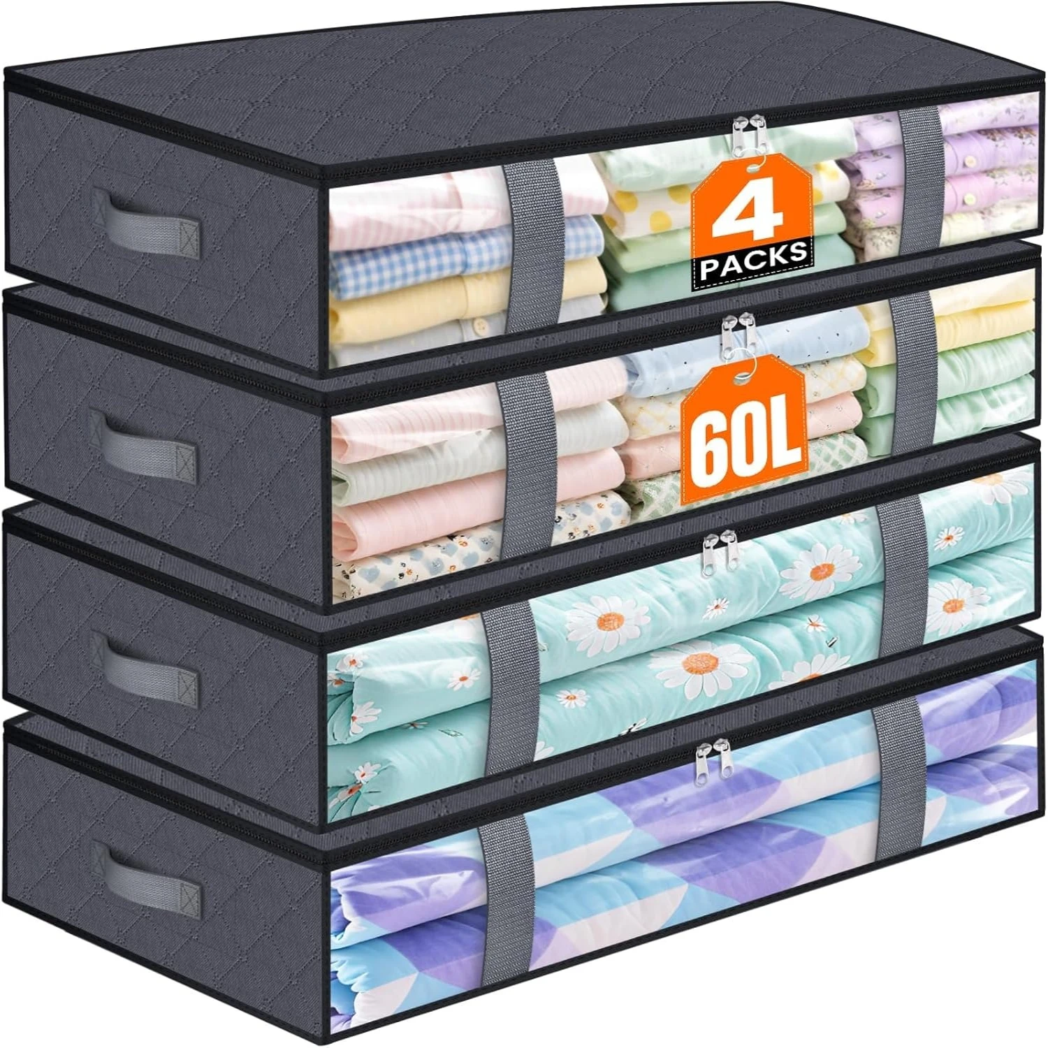 4er-Pack Aufbewahrungsbehälter unter dem Bett, Decken-Aufbewahrungstasche, Schuhaufbewahrung und Organisation, platzsparender Bettwäsche-Organizer für Schlafzimmer