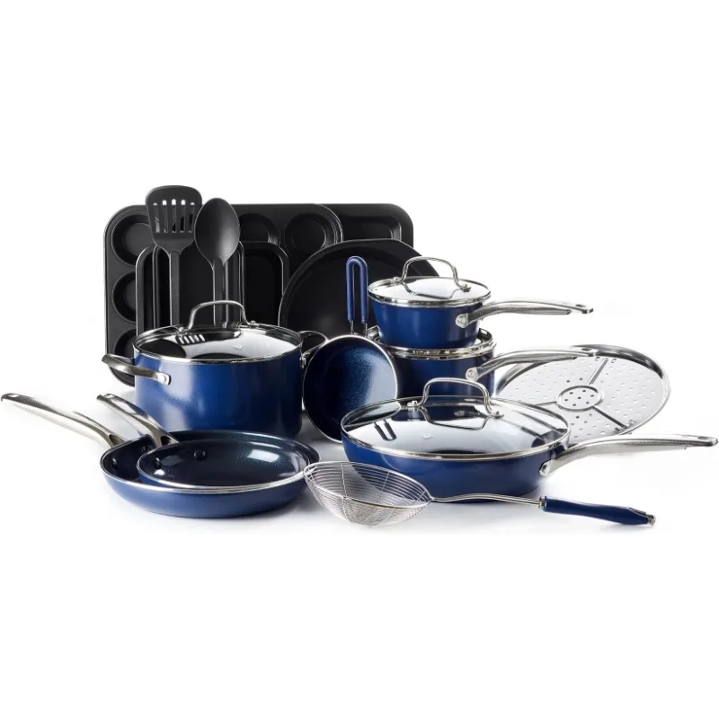 

Cookware Diamond Infused Ceramic Nonstick 20 Piece Cookware Bakeware Pots and Pans Set, PFAS-Free, Dishwasher Safe