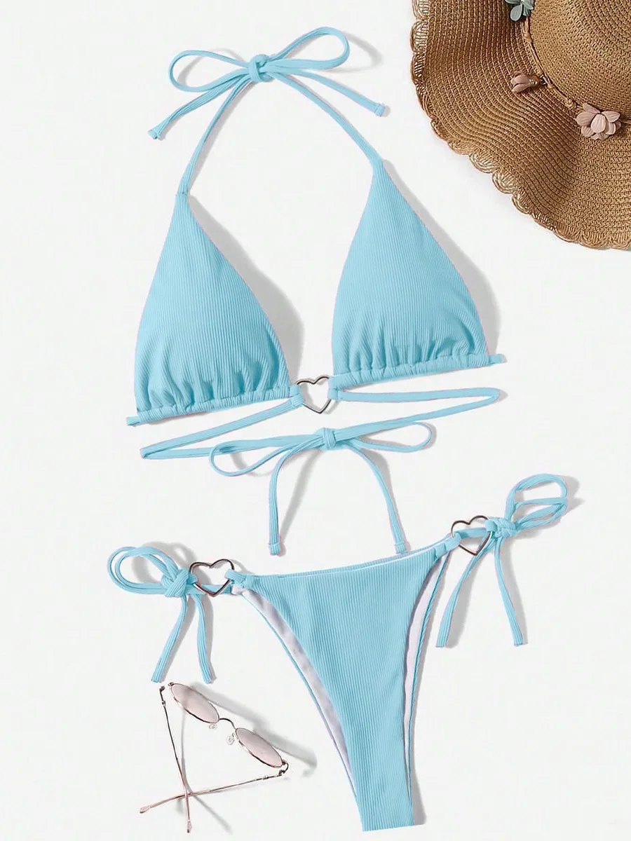 

Женское бикини, новинка 2024, Раздельный купальник, однотонный соблазнительный галстук, женский купальник, пляжная одежда, Модный комплект бикини, подарки для девочек