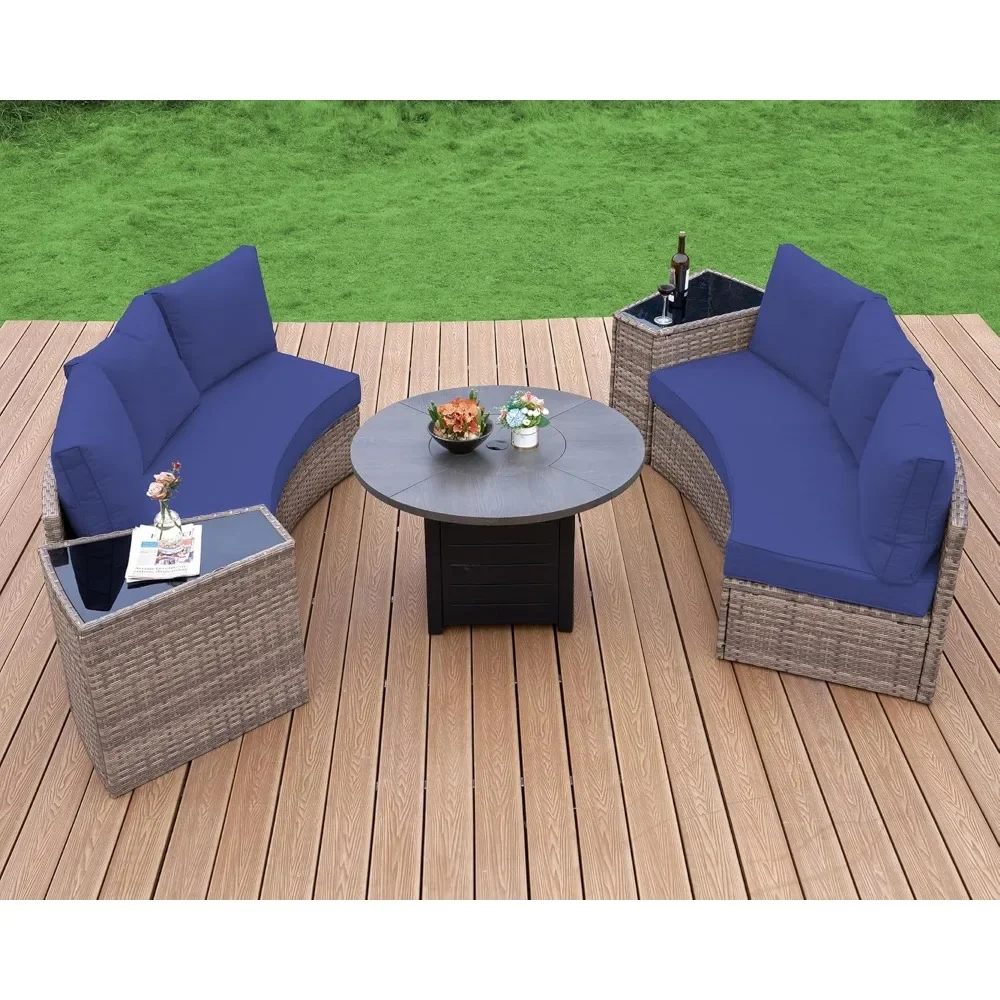 Patio Furniture Sets, Half-Moon Sectional Round Sofa Set, Outdoor Patio Furniture with Cushions, Garden Furniture Sets