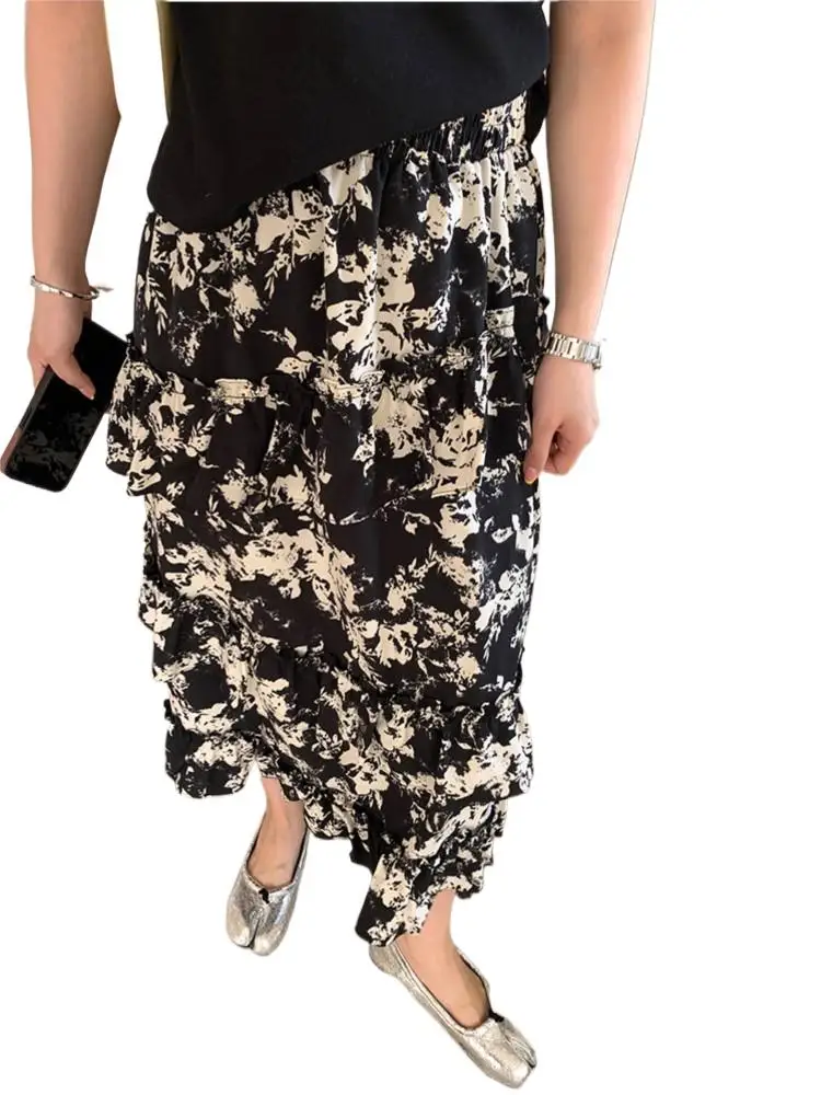 

Элегантная шифоновая длинная юбка для женщин 2024 юбки средней длины с высокой талией в уличном стиле Классическая модная летняя женская юбка