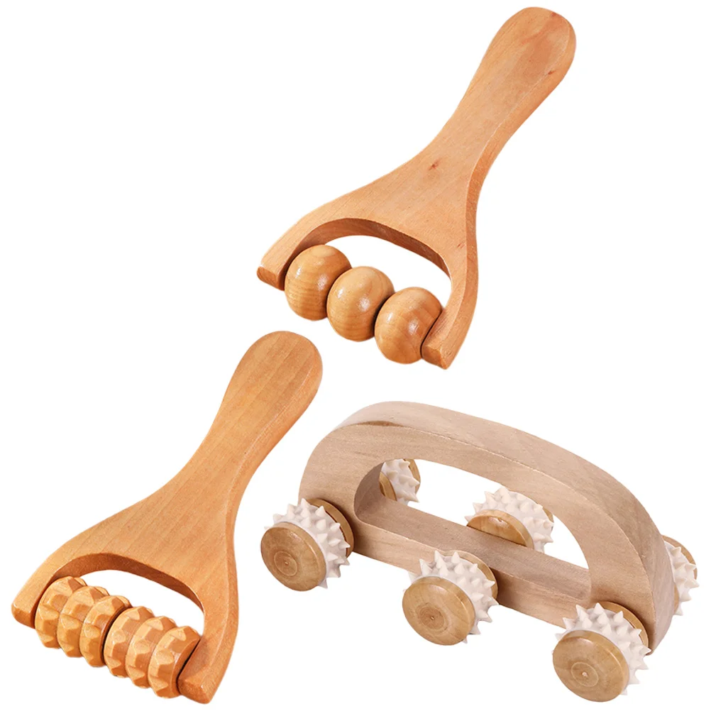 

3Pcs Household Wooden Roller Body Muscle Massager Wooden Body Massager Handheld Manual Roller