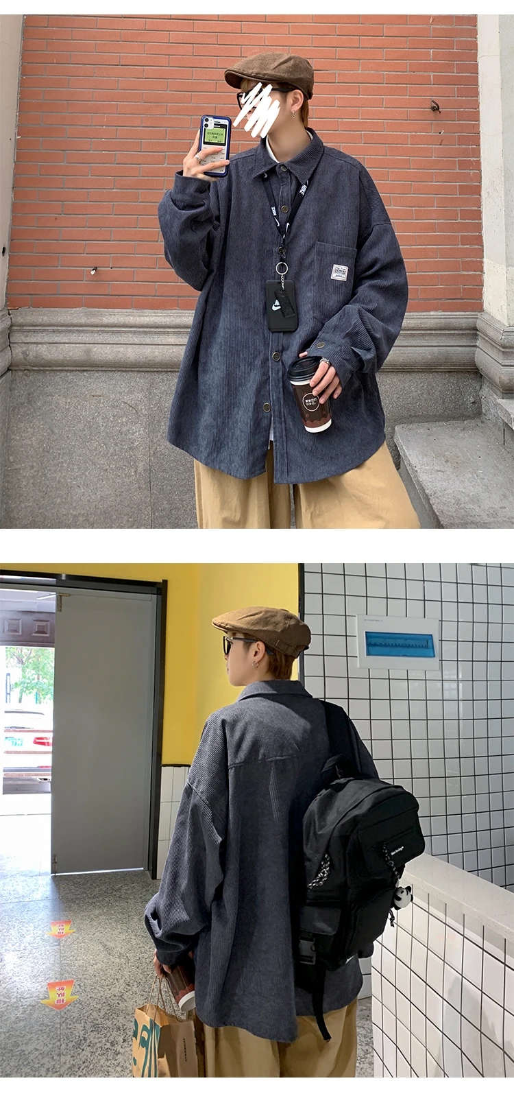 2026 Neue Herren-Cordhemden Lässige Mode Einfarbig Herbst Locker Sitzende Streetwear-Hemden für Männer Japanischer Vintage-Stil Bluse – Detail 25