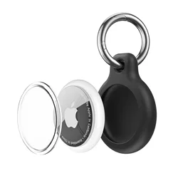 Durable Waterproof AirTag Holder Keychain with Anti-Lost Keyring - Hard TPU Case for Keys, Bags, Pet Collars, and Suitcases (Black)