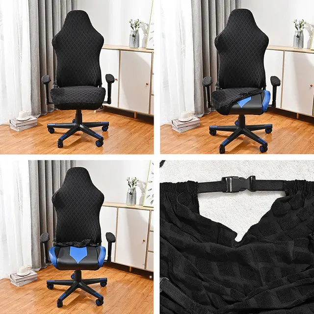 Elastic Fleece Jacquard Gaming Chair Cover Stretch Dustproof Seat Protect Cover Rhomboid Solid Color for Home Office 3