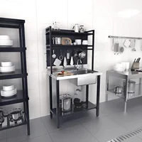 NEW.Commercial Sink with Drainboard and Adjustable Shelves Pegboard for Hanging Tools 1