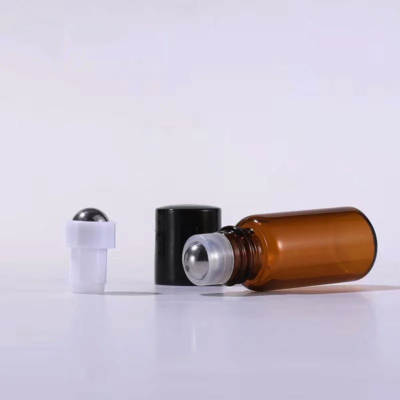 Refillable Cosmetic Bottle 100pcs 1ml 2ml 3ml 5ml Glass Roll On Bottles For Essential Oils Amber Refillable Glass Roller Metal Oil Vials Mini Bottle