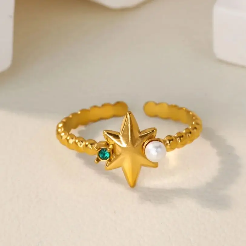 Zircon Pearls for Women Stainless Steel Geometric Finger Rings