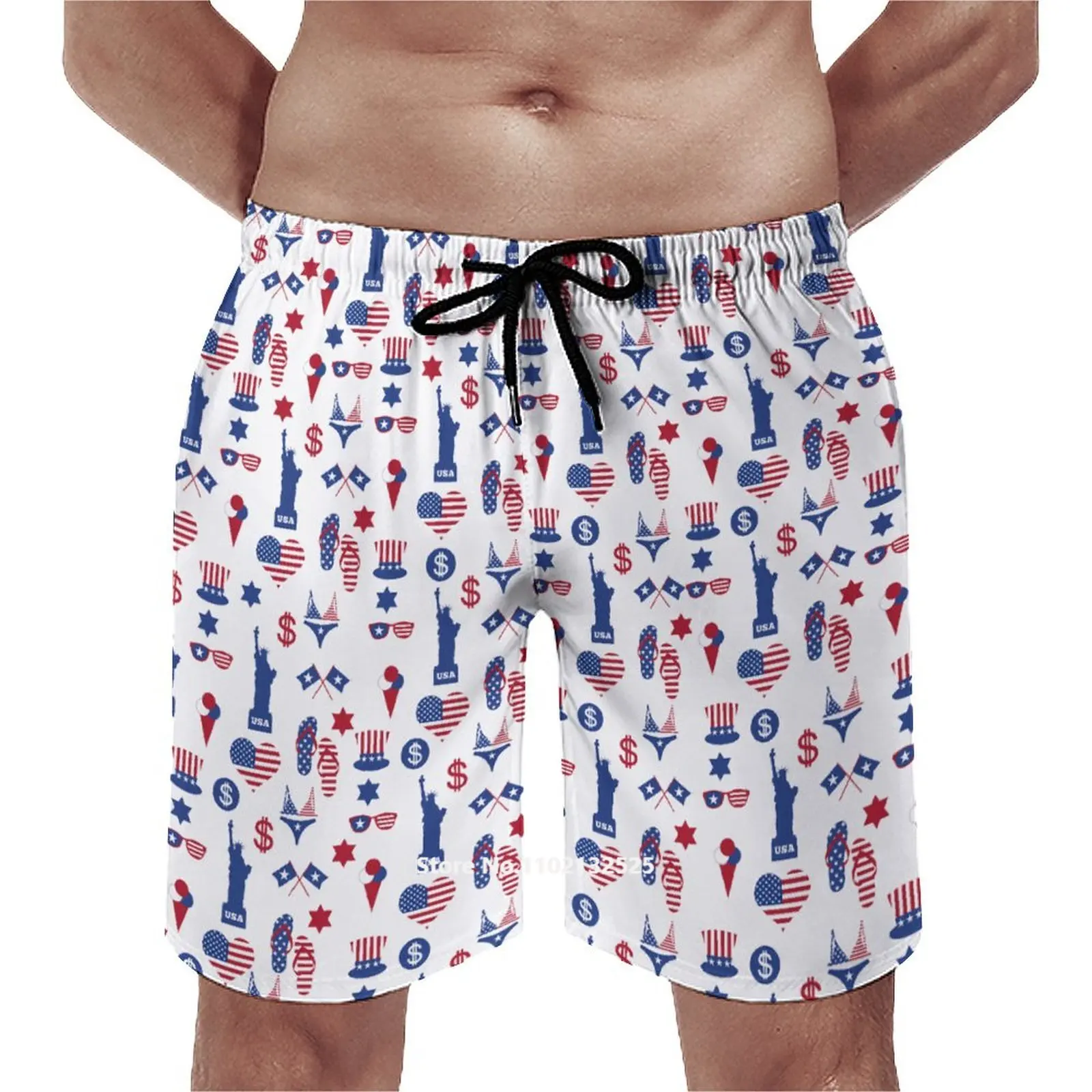 

Summer Statue of Liberty Flag Men Shorts 3D Printed Blue Stars Stripes Street Style Quick Dry Breathable Casual Running Pants