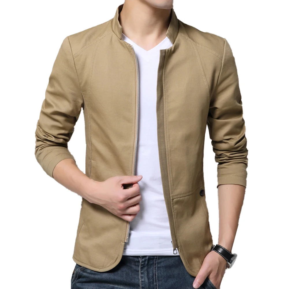 

Fashion Men\\'s Slim Fit Coat Jacket Solid Color Collared Business Formal Zip Up Coats Jackets Tops Man Clothing