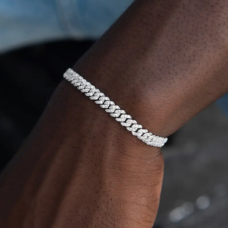 Nuoya 6MM VVS1 Moissanite Iced Out Bracelet Hip Hop Jewelry Silver Plated Brass Cuban Link Chain Bracelet for Female Wholesale - Image 4