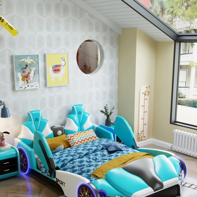 Los niños de coche cama de cuero de los niños en casa la cama de