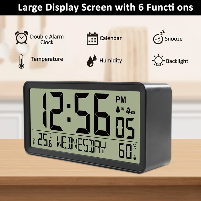 1pc Simple Digital Wall Clock With Lcd Display, Alarm And Thermometer  Function