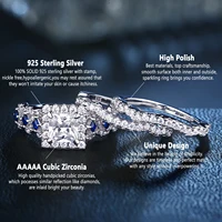 Newshe 3 Pcs Wedding Rings Set for Women 925 Silver 2.6Ct Princess Cut White Blue AAAAA CZ Luxury Bridal Engagement Jewelry - Image 3