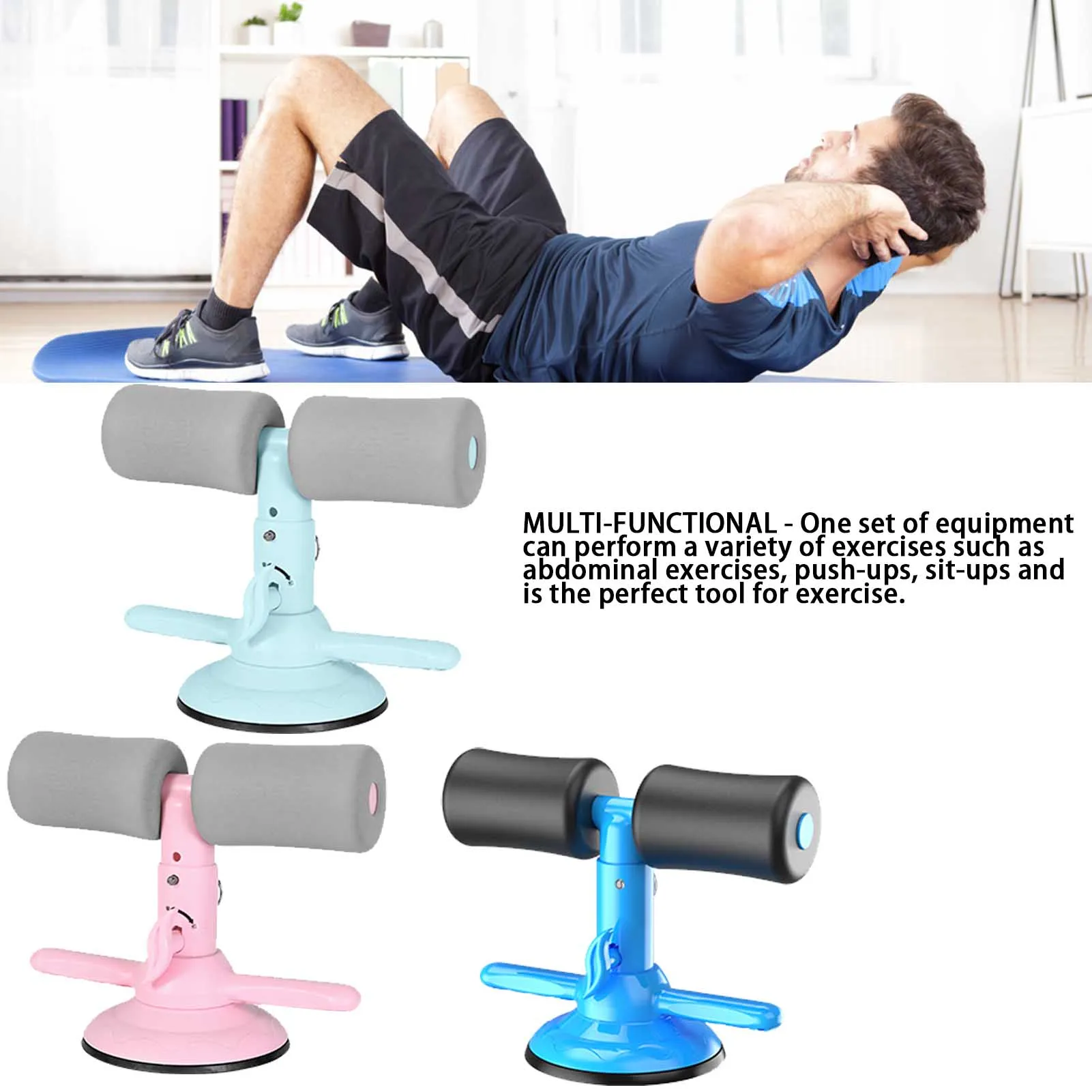 Sit Up Trainer Adjustable Sit-Up Assistant Device Self-Suction Sit Up Bar Multifunctional Abdominal Trainer Abdominal Device For