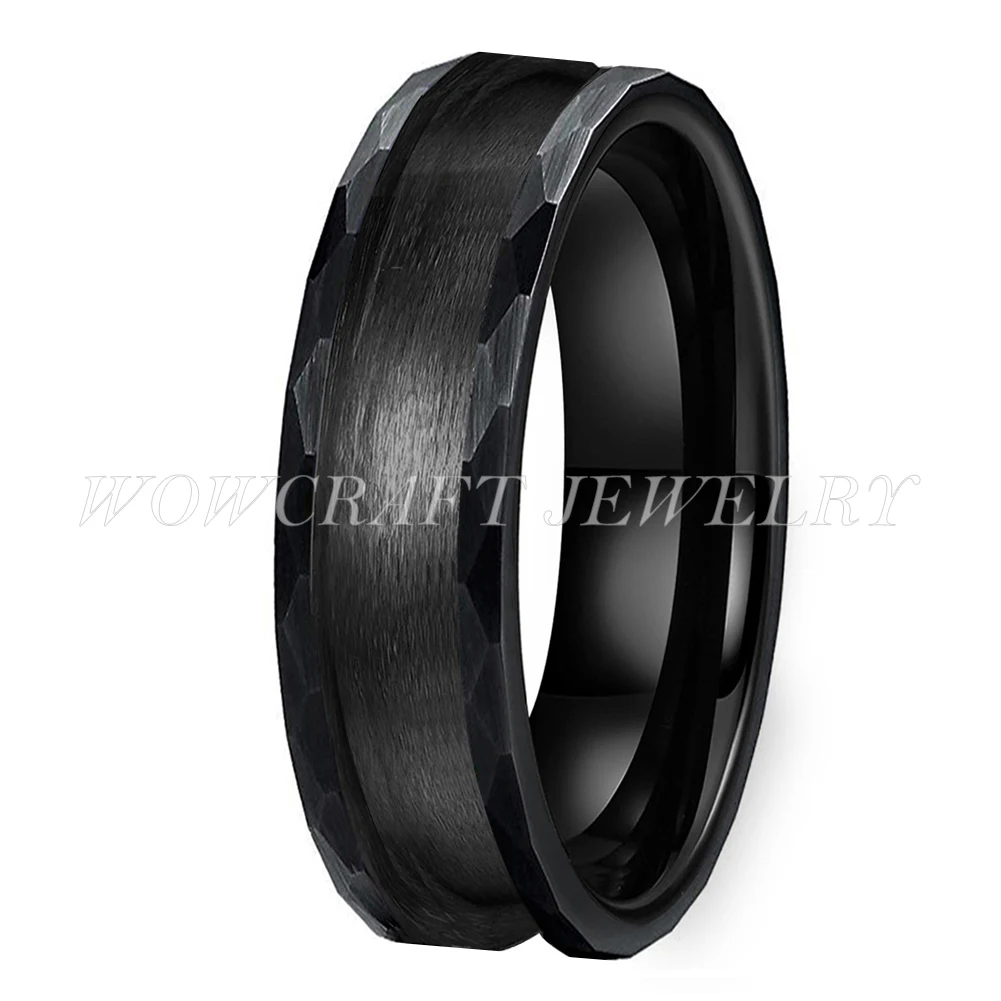6mm 8mm Black Silver Color Hammered Tungsten Ring Blank Coves for