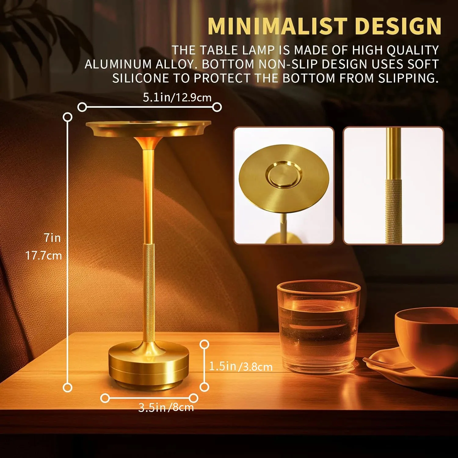 Wireless Table Lamp LED Touch Sensor Desktop Night Light Rechargeable Reading Lamp for Restaurant Hotel Bar Bedroom Decor Light 5