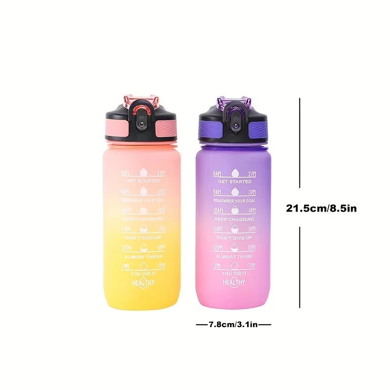 21oz Colorful Frosted Sport Bottle w/Straw & Timer, BPA-Free Leakproof for Gym/Outdoor, Free Stickers, Vday Gift
