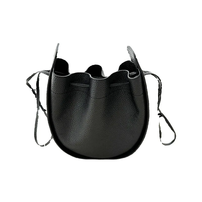 

Fashion Lady Shoulder Bag For Women's Bag Lychee Grain Cowhide Leather Bucket Bag Fashionable Crossbody Bag Woman Bucket Bag
