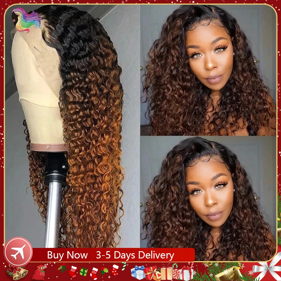 Ombre Curly Lace Front Human Hair Wigs For Women Bleached Knots Density180 Preplucked 13x4 Brazilian Hair Curly Lace Frontal Wig