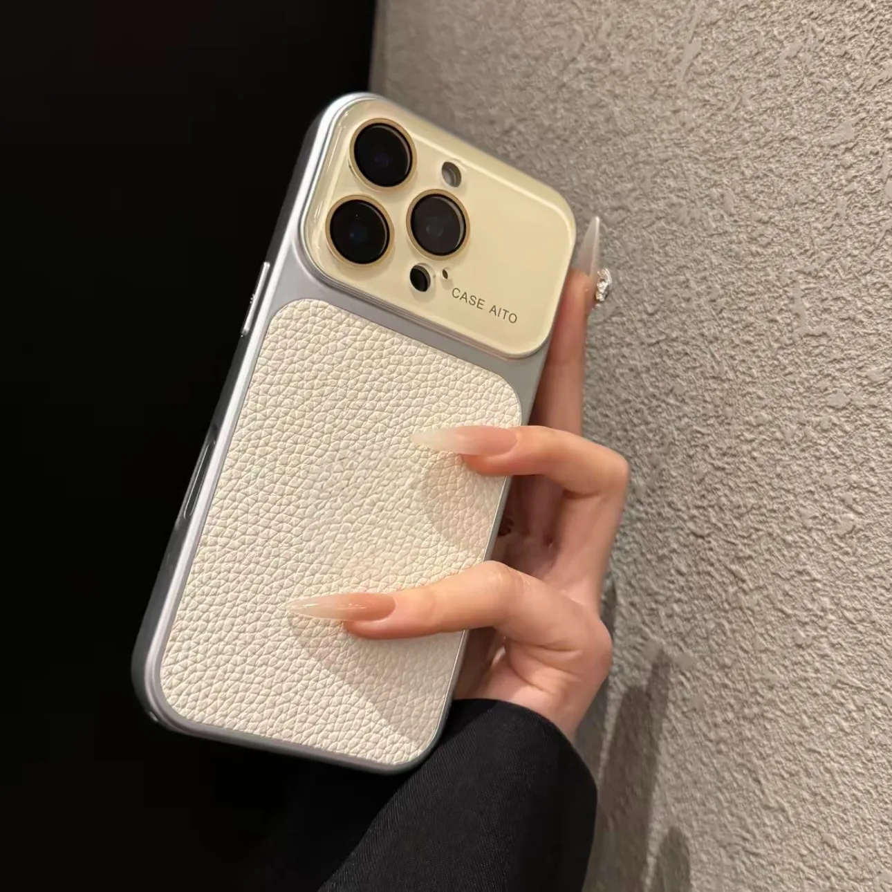 Colour Blocking Pu Leather Phone Case With Lens Protection_voghion.com