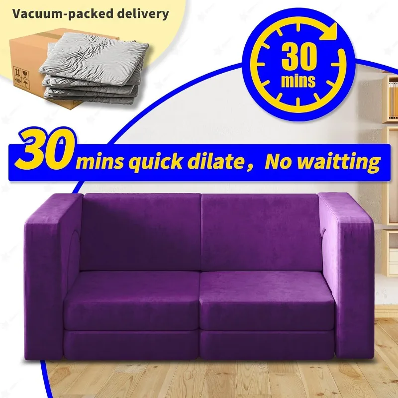 10PCS Purple Modular Play Couch for Playroom Bedroom 10 in 1 Multi-functional Sofa for Playing Creativing Sleeping Toddler Couch 4