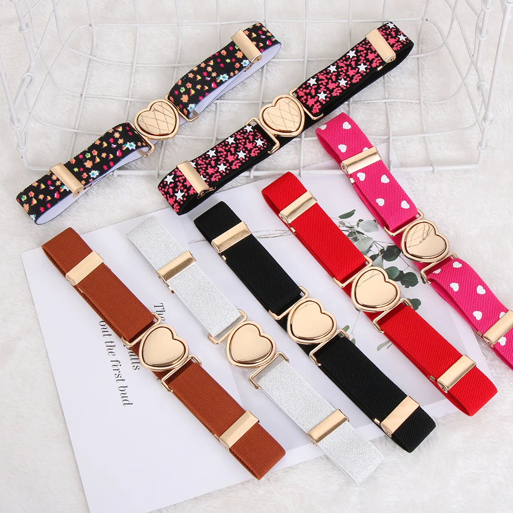 Kids Elastic Belts Girl Stretch Waist Belt Adjustable Heart Belt Uniform for Teen Kids Girls Dresses