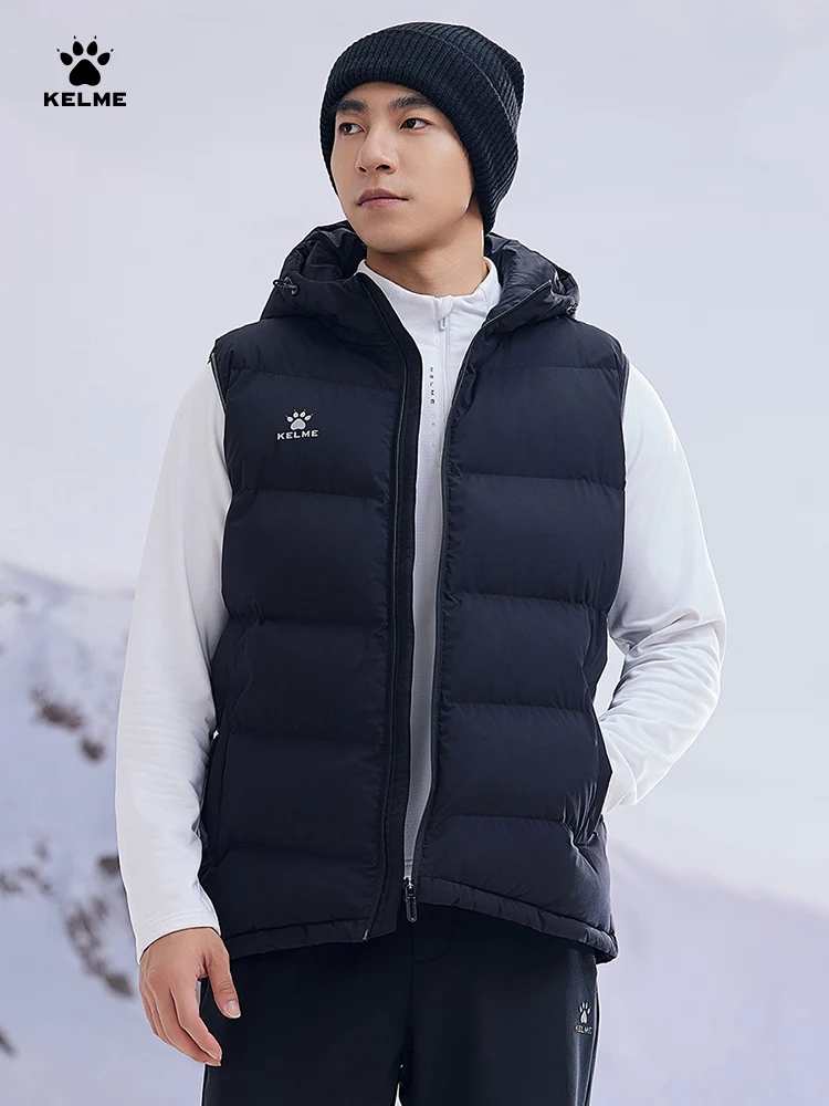 Kelme Men's Cotton Vest Autumn And Winter New Product Hooded Sleeveless Vest Women's Casual Warm Windproof Jacket 3
