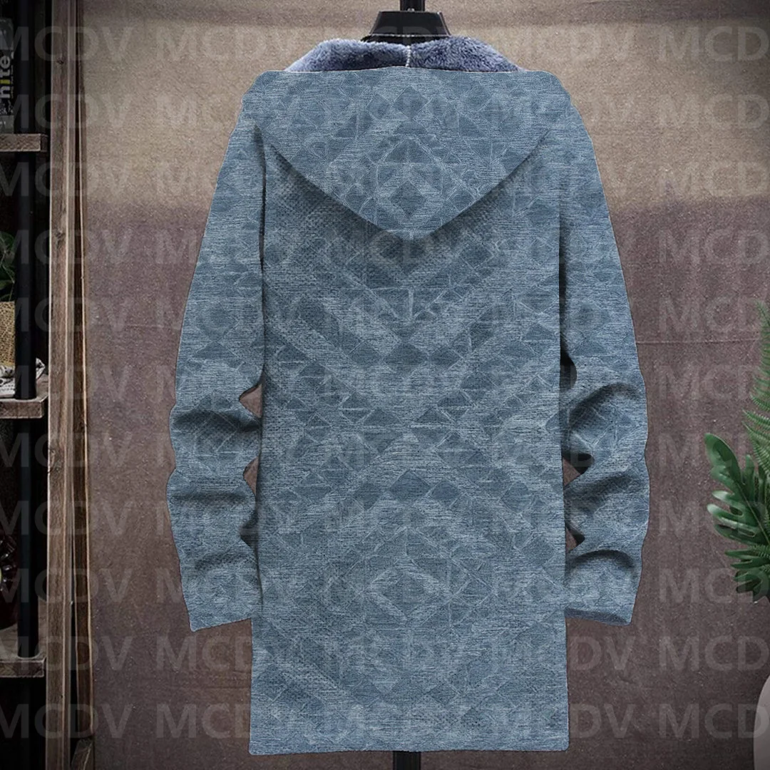 Men's Retro Totem Print Plush Thick Long-Sleeved Coat Fleece Hooded Overcoat Unisex Thick Warm Jacket-10 style