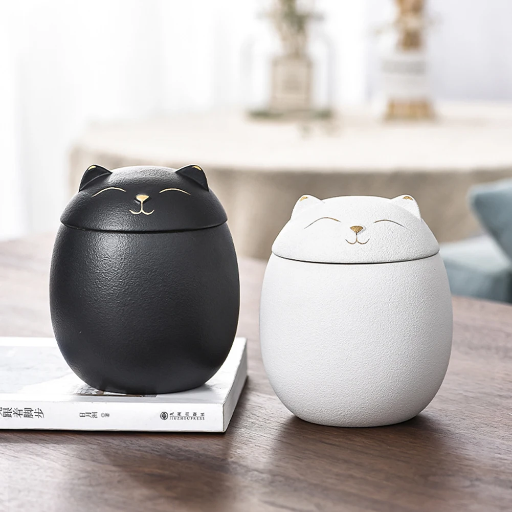 Cremation Urn Cat Shape Pet Ceramic Canister Memorial Urn Seal Pot Keepsake Casket Porcelain Jar Pet Ashes Storage Memento Burial Holder Pet Memorial Stones