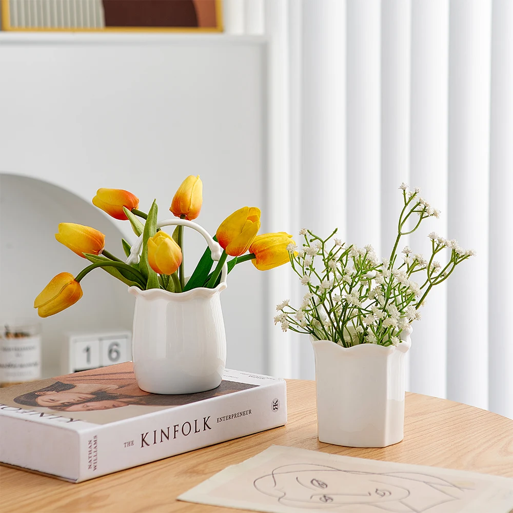 Nordic Creative Shopping Basket ceramic mini Vase Bag Decoration Simple Dried Flower Arrangement Vases Table Decor mini pots Art 3