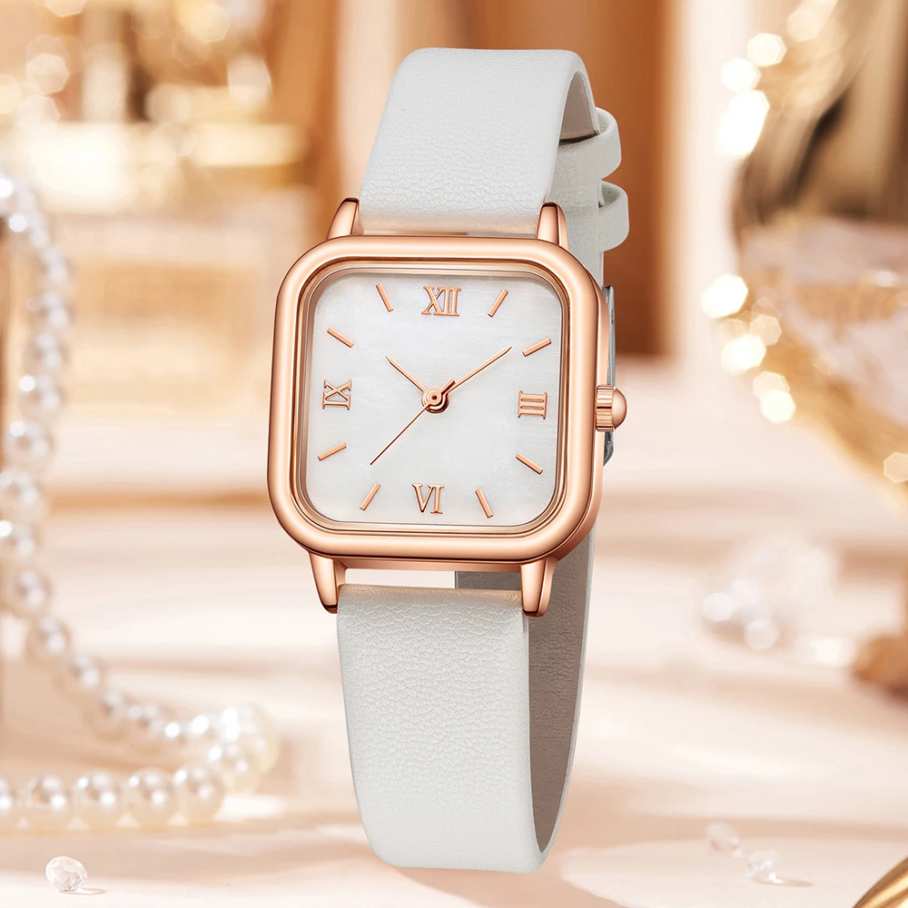 Ladies Watch 5pcs/Set Women White PU Strap Casual Quartz Watch And Heart Necklace Earings Bracelet Jewelry Set Watch For Women(N 3