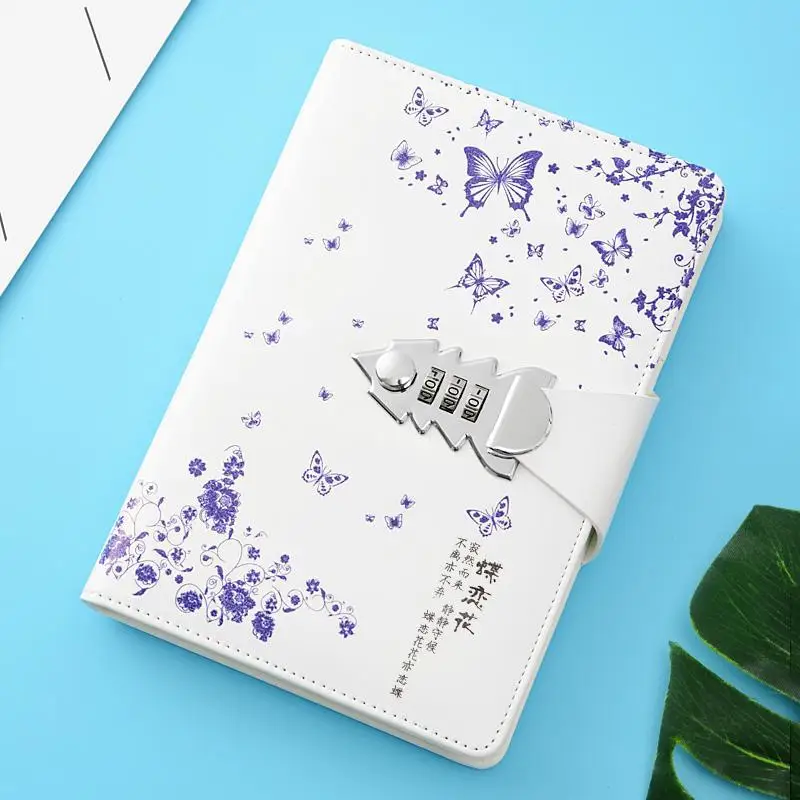 

Blue and White Notebook Ancient Style Code Diary with Lock Student Gift Notebook Thickening Stationery