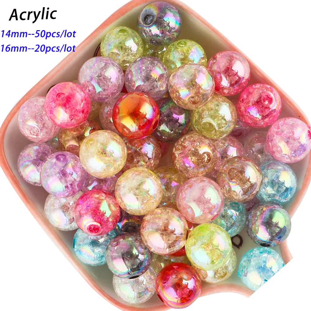 

14/16MM AB Transparent Crackle Round Beads Acrylic Spacer Ball Beads For Jewelry Making Charm Beads DIY Bracelet Necklace