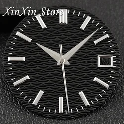 Sky Blue Wave Textured Watch Dial with Hands, 28.5mm (Black A)