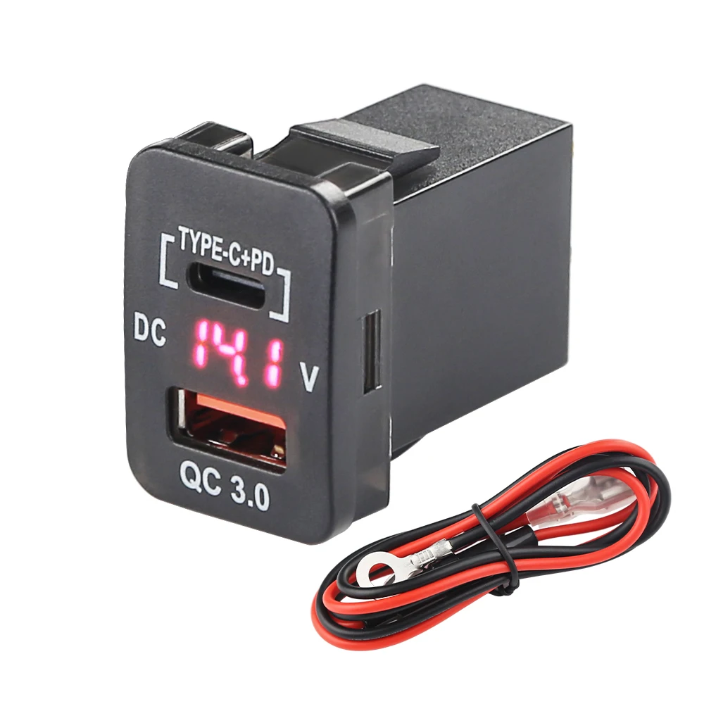 

Car Type C PD with LED Voltmeter Outlet 12V-24V Waterproof Charger Adapter USB Charging Port for New Toyota Car Marine